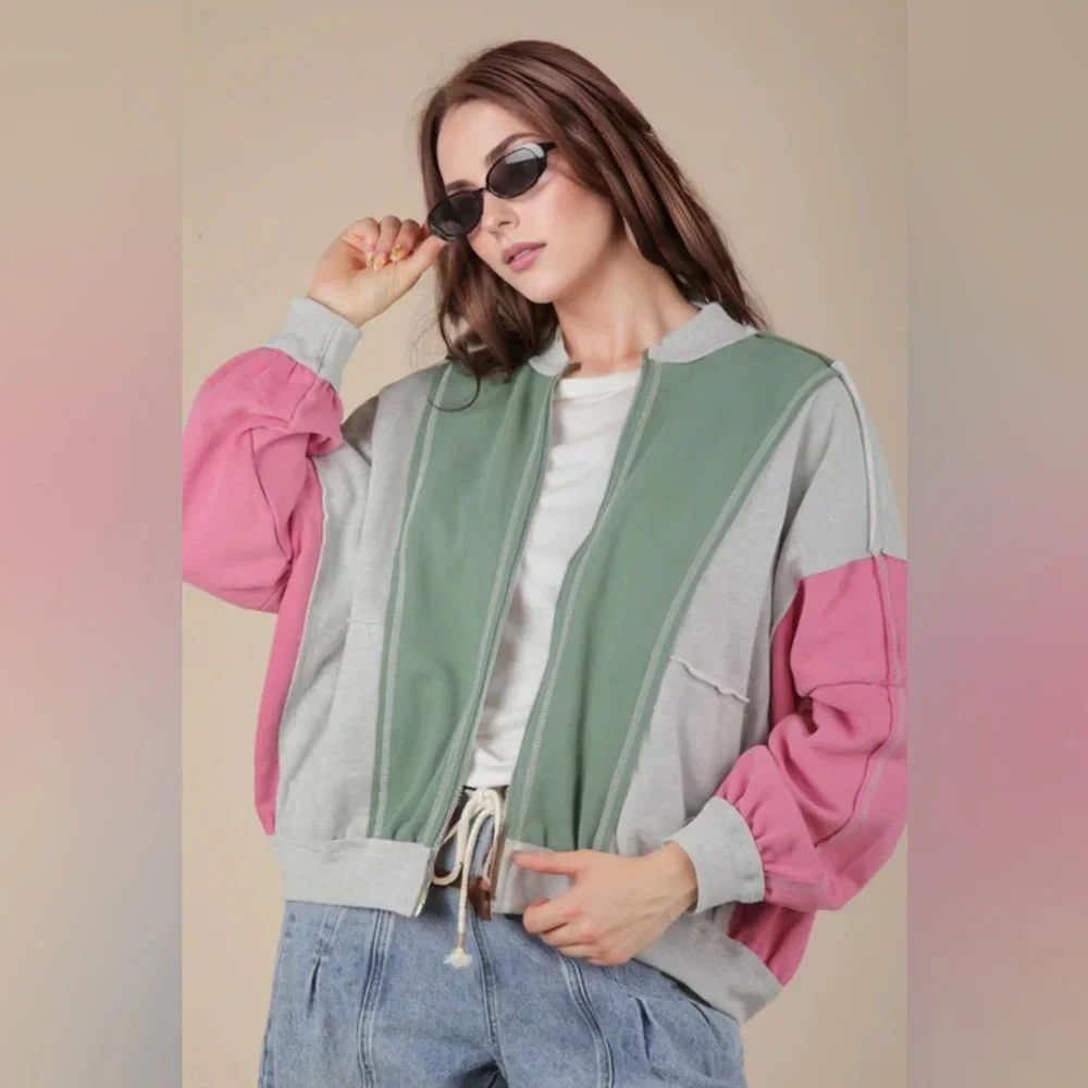 Colorblock Zip-Up Jacket - Picture 2 of 9